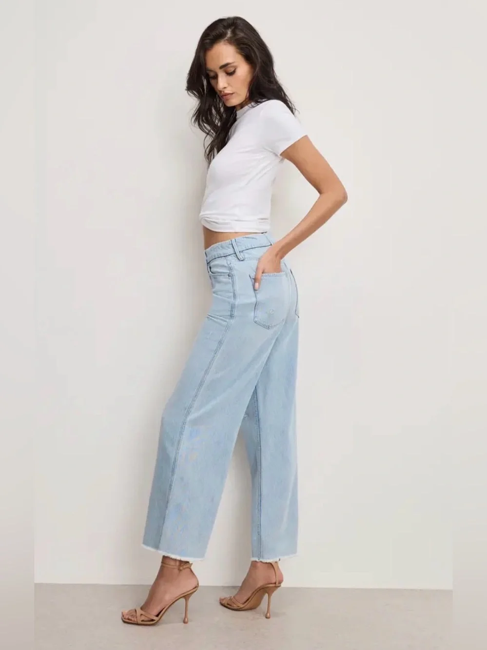 Good American Good Skate Fray Hem Crop Wide Leg Jeans - Sz. 0 - Picture 2 of 7